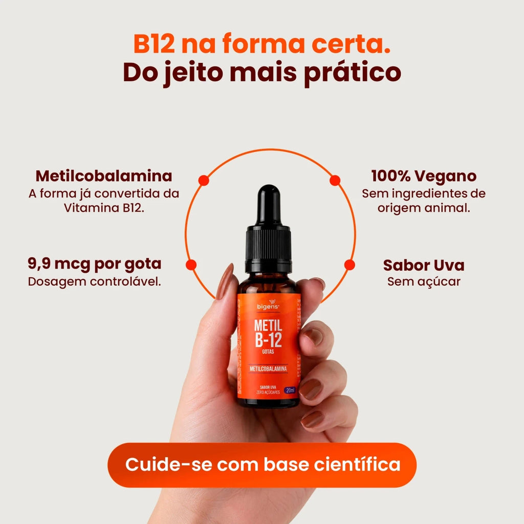 Metil B12 Vegano Metilcobalamina em Gotas Sabor Uva 20ml - Bigens