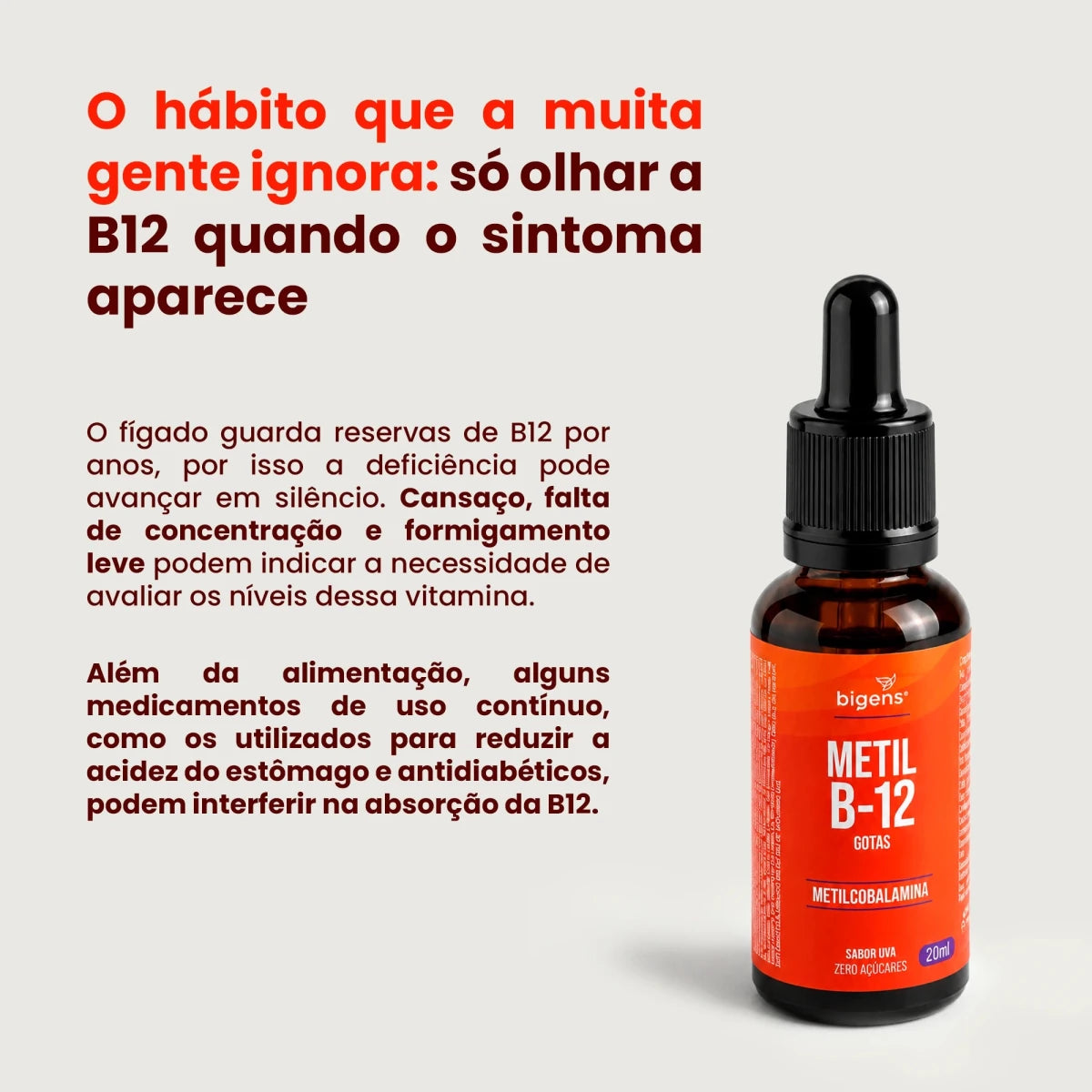 Metil B12 Vegano Metilcobalamina em Gotas Sabor Uva 20ml - Bigens