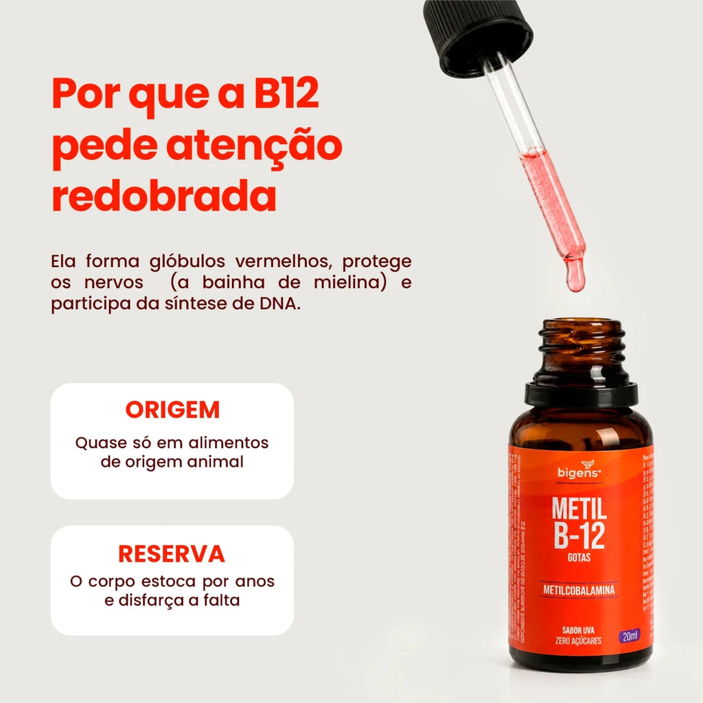 Metil B12 Vegano Metilcobalamina em Gotas Sabor Uva 20ml - Bigens