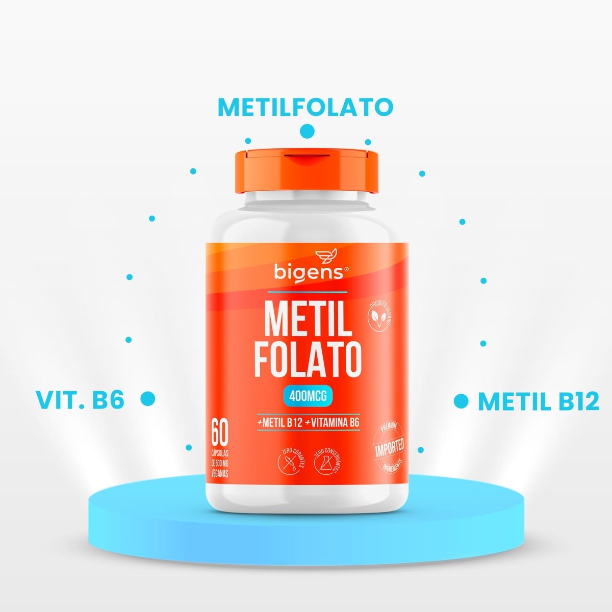 Metilfolato 400 mcg | Metil B12 + B6 60 Cápsulas - Bigens