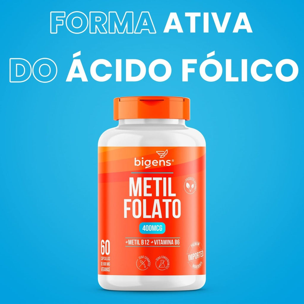 Metilfolato 400 mcg | Metil B12 + B6 60 Cápsulas - Bigens