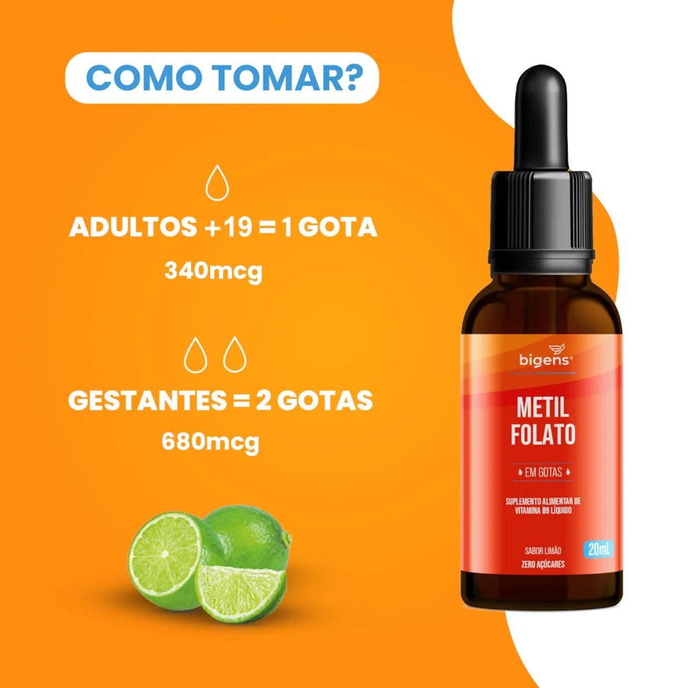 Metilfolato em Gotas | Sabor Limão 20ml - Bigens
