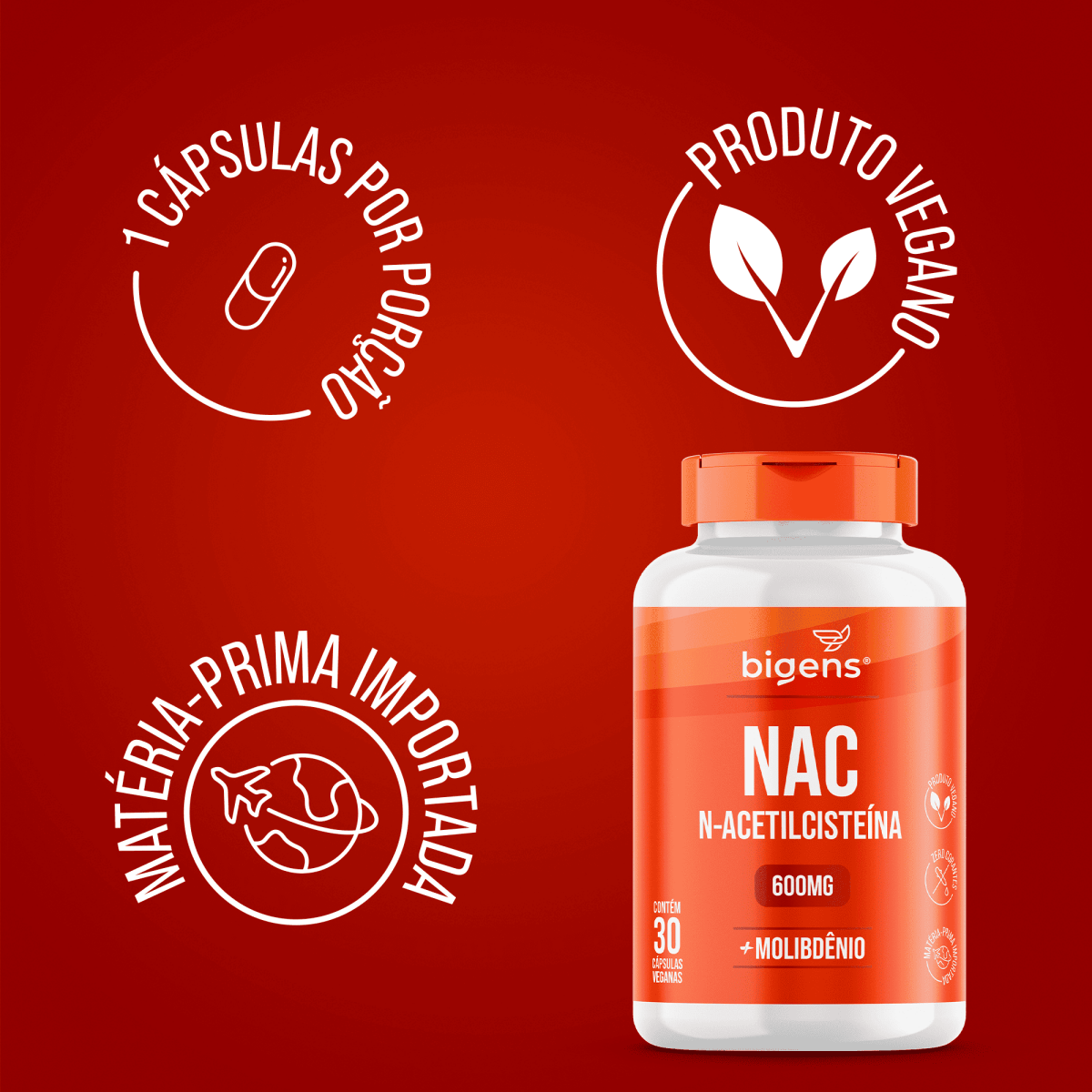 NAC N - Acetilcisteína | Molibdênio 30 Cápsulas - Bigens