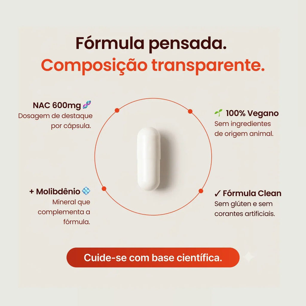 NAC N-Acetilcisteína | Molibdênio 30 Cápsulas - Aminoácidos - Bigens