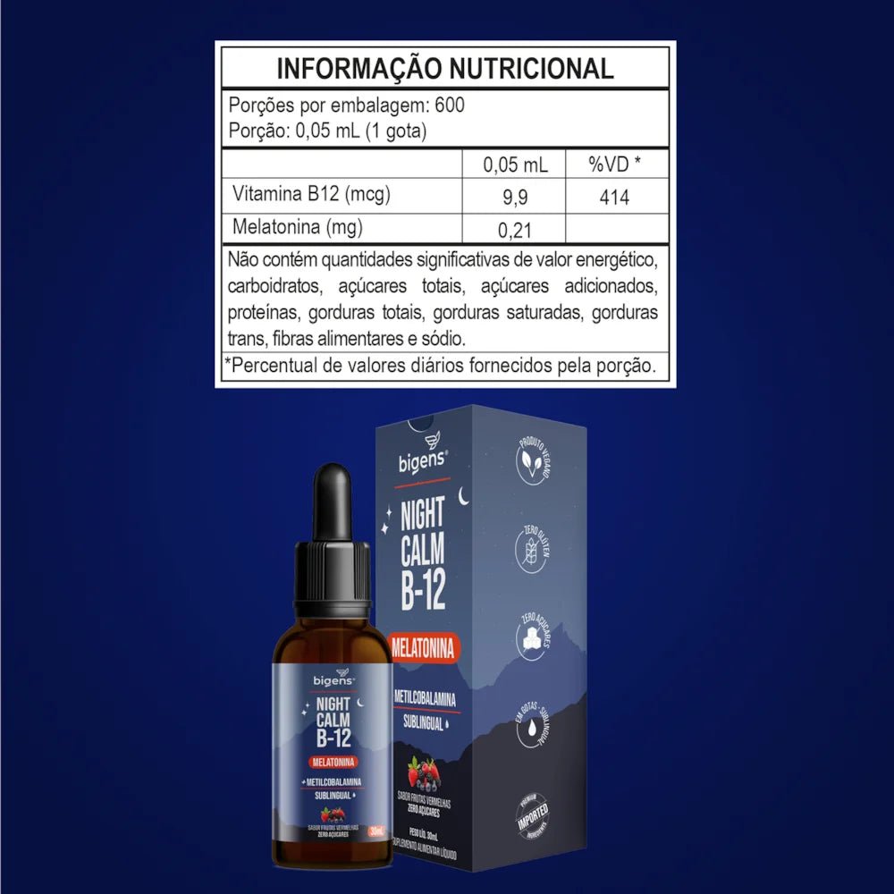 Night Calm B12 | Melatonina + Metil B12 30ml - Bigens