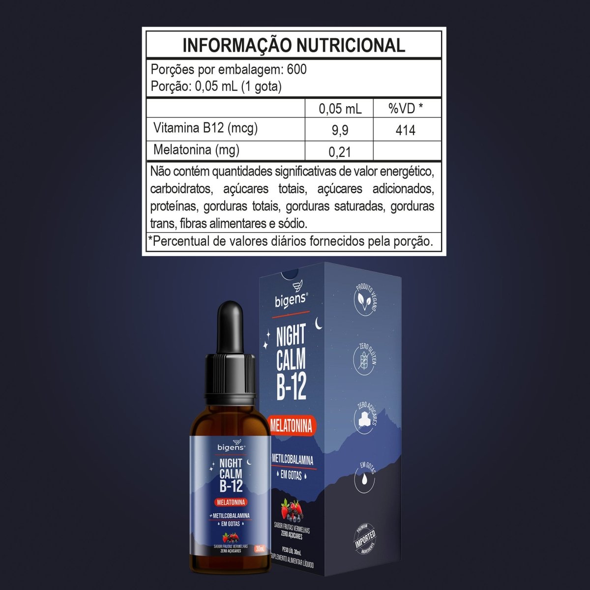 Night Calm B12 | Melatonina + Metil B12 30ml - Bigens