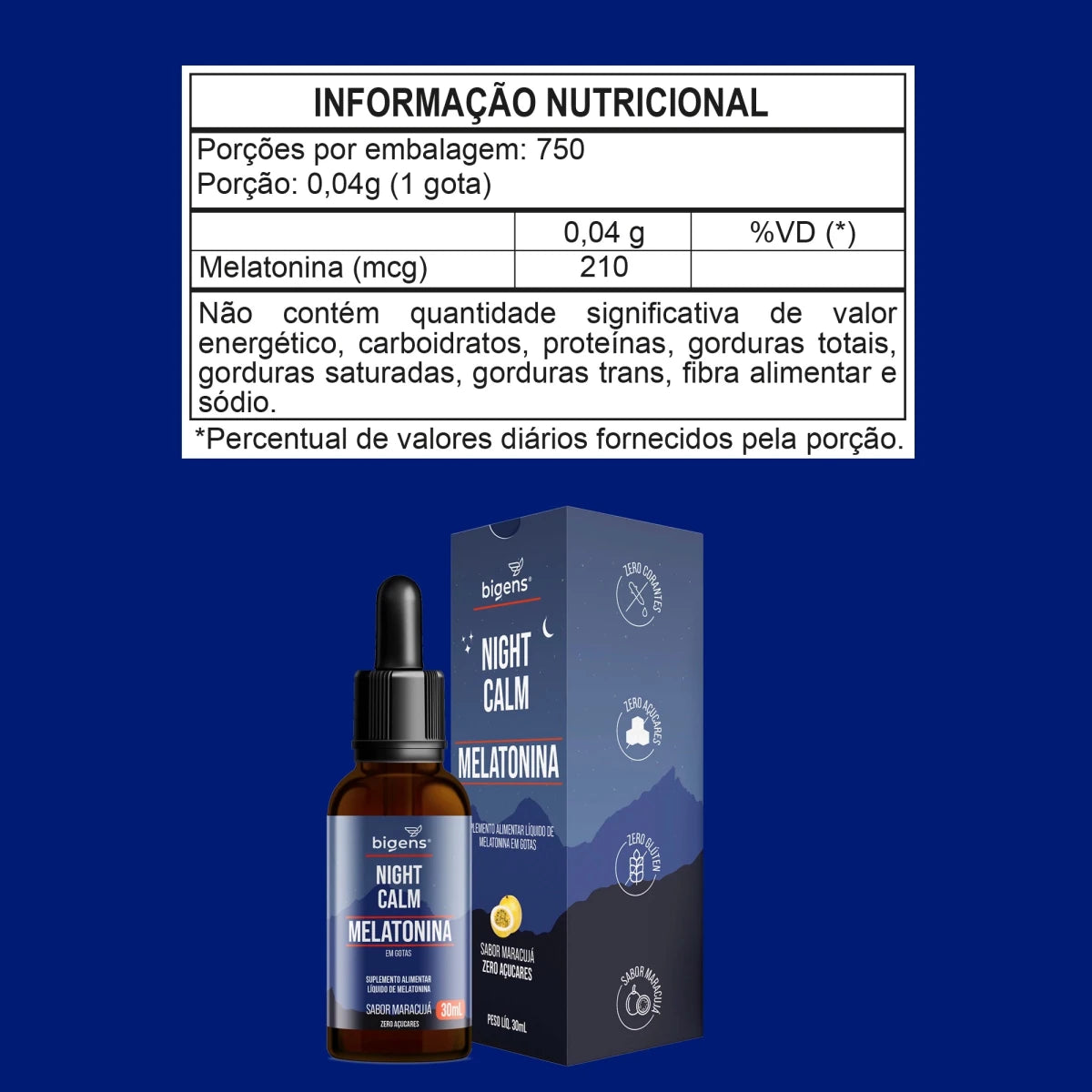 Night Calm Líquida Maracujá | Melatonina 30ml - Bigens