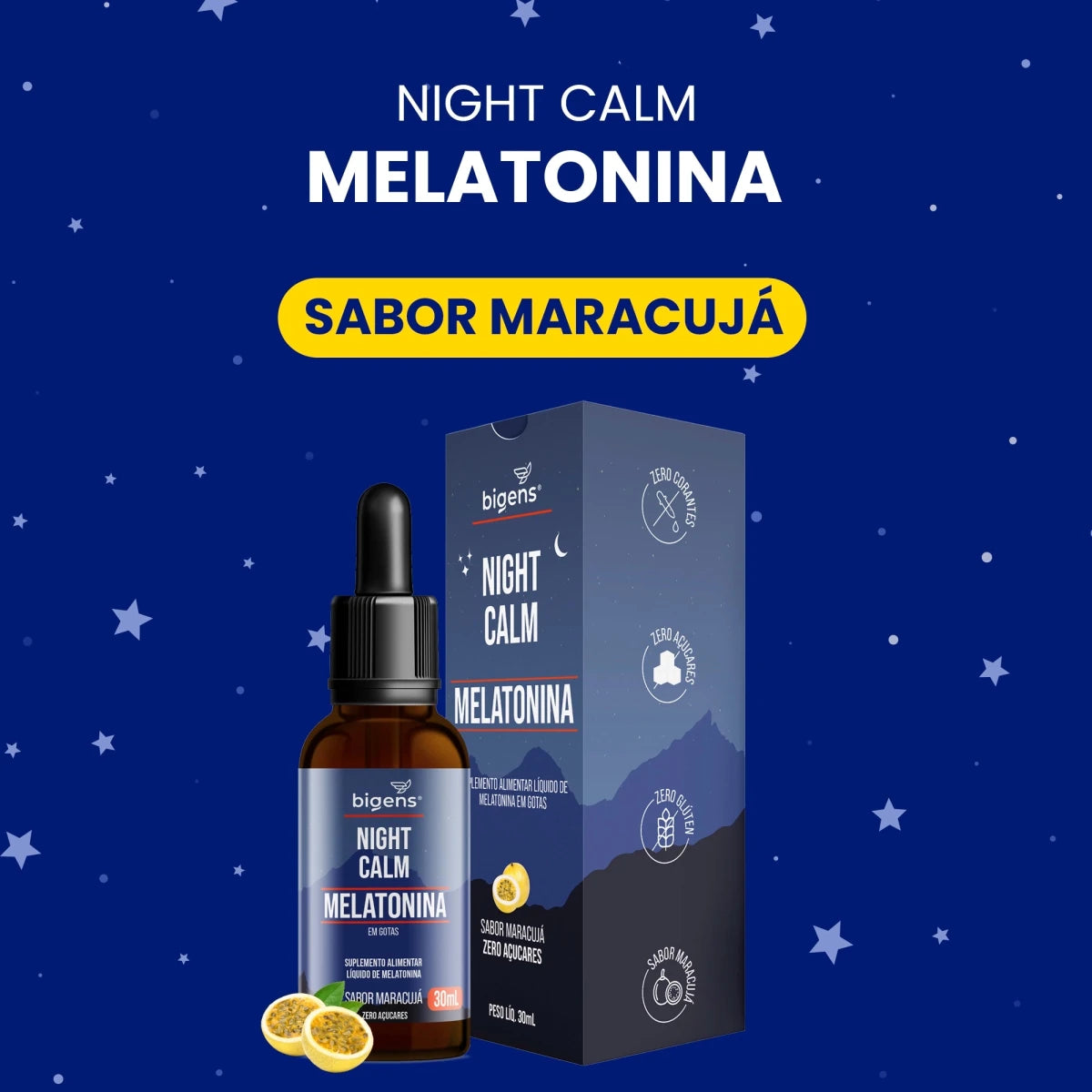 Night Calm Líquida Maracujá | Melatonina 30ml - Bigens