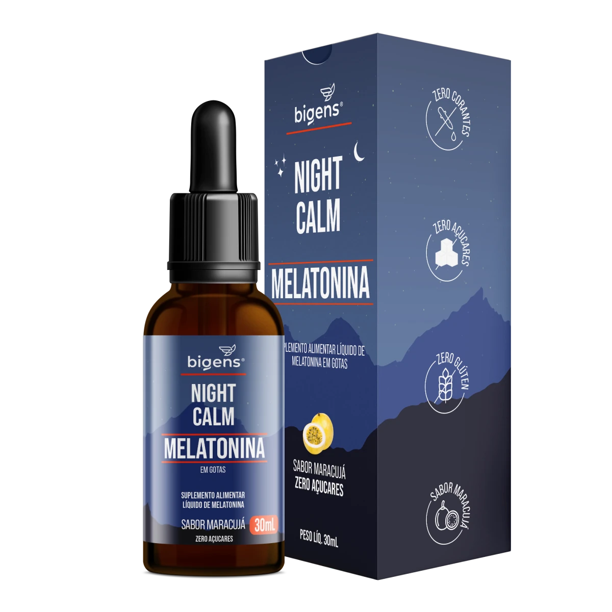 Night Calm Líquida Maracujá | Melatonina 30ml - Bigens