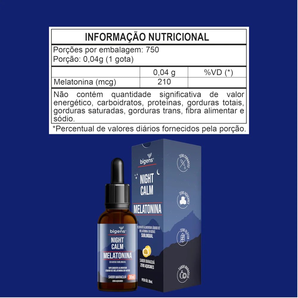 Night Calm Líquida Maracujá | Melatonina 30ml - Bigens