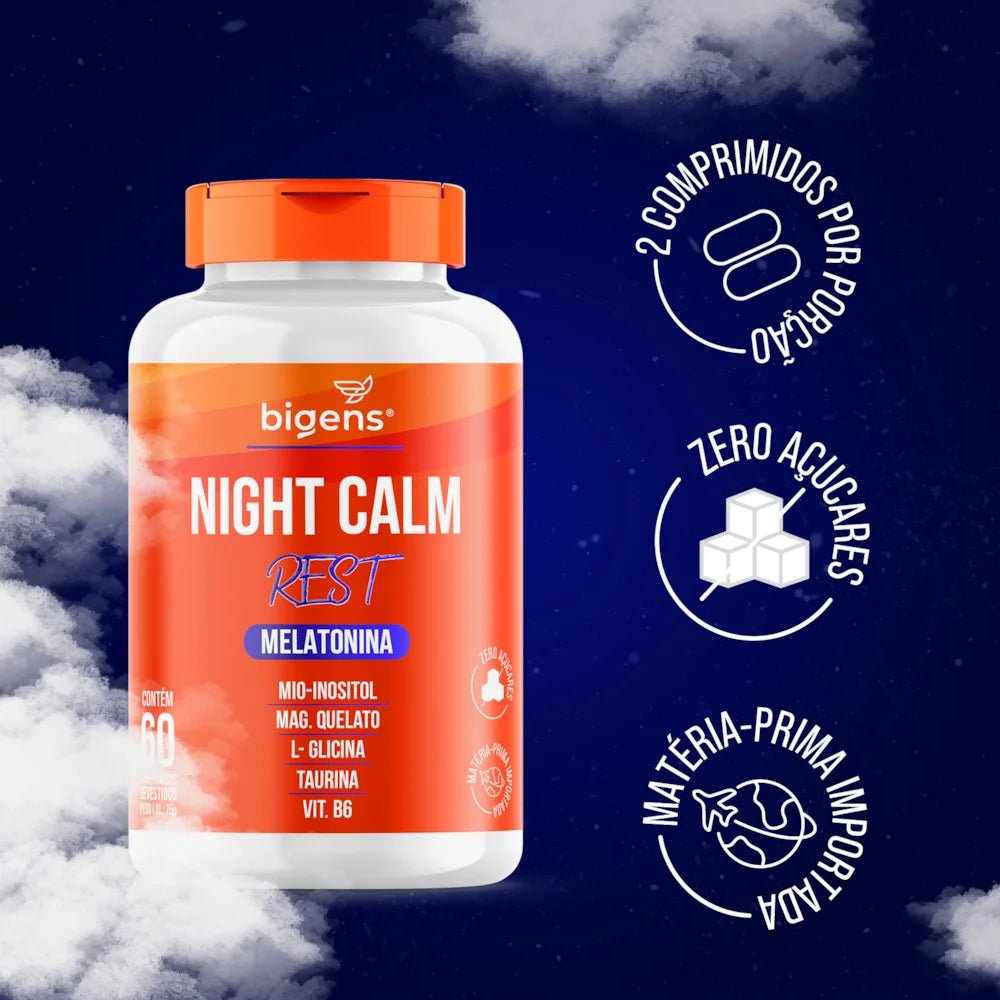 Night Calm Rest | Melatonina + Inositol + Magnésio + Glicina 60 Comprimidos - Bigens