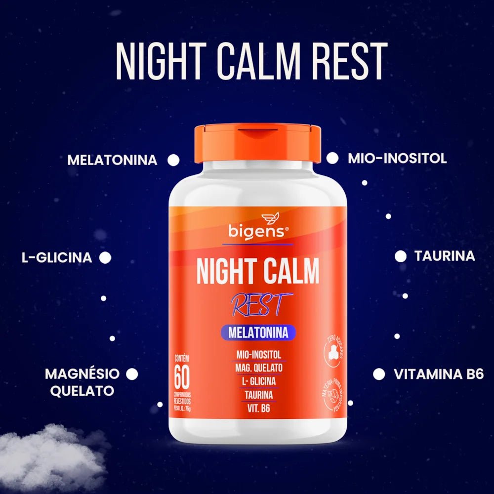 Night Calm Rest | Melatonina + Inositol + Magnésio + Glicina 60 Comprimidos - Bigens