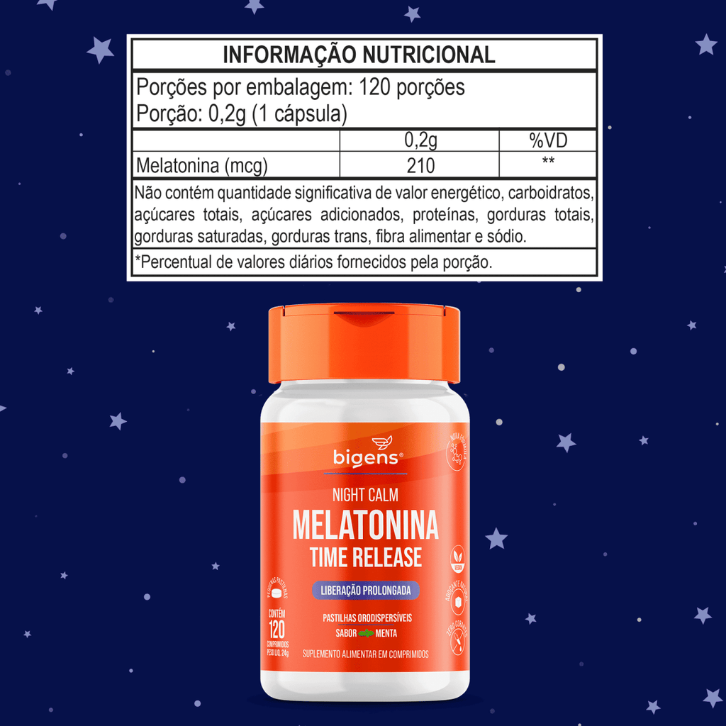 Night Calm Time Release | Melatonina Sabor Menta 120 Comprimidos - Bigens