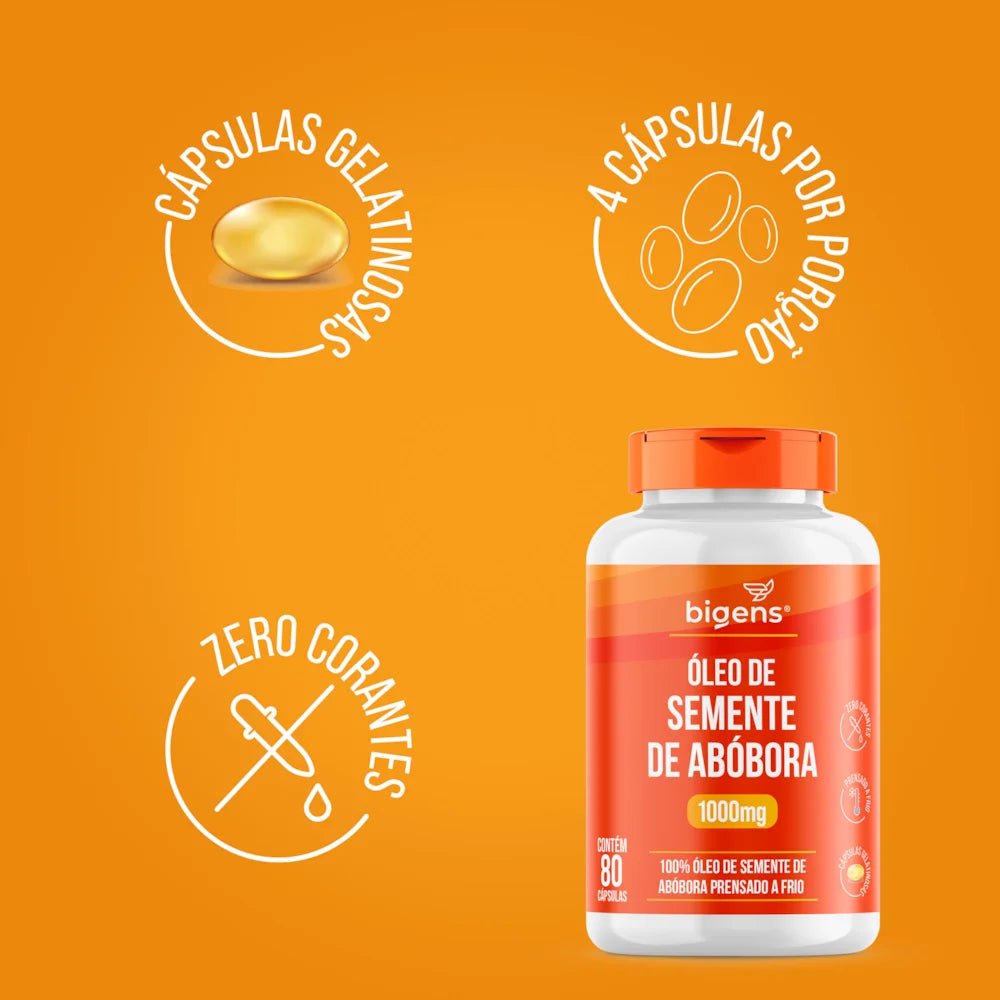 Óleo de Semente de Abóbora | 1.000MG por Cápsula 80 Cápsulas - Bigens