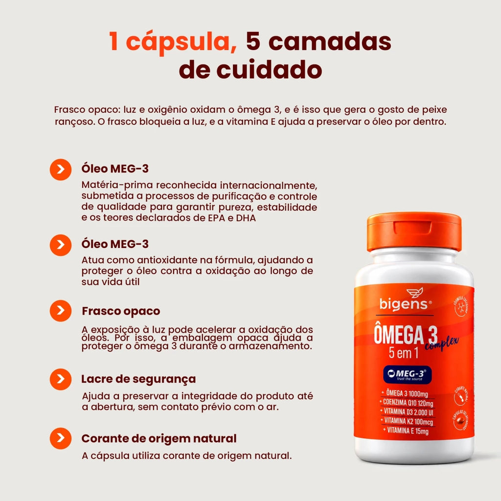 Ômega 3 Complex 5 em 1 MEG-3 1000mg 90 Cápsulas - Ômega 3 - Bigens