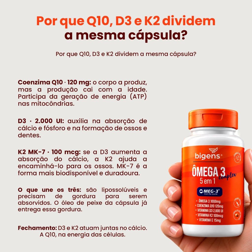 Ômega 3 Complex 5 em 1 MEG-3 1000mg 90 Cápsulas - Ômega 3 - Bigens