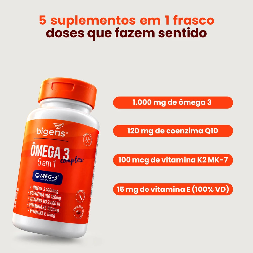 Ômega 3 Complex 5 em 1 MEG-3 1000mg 90 Cápsulas - Ômega 3 - Bigens