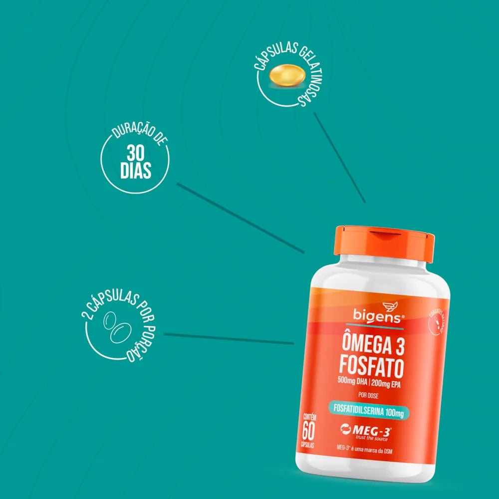 Ômega 3 Fosfato | Fosfatidilserina 100mg 60 Cápsulas - Bigens