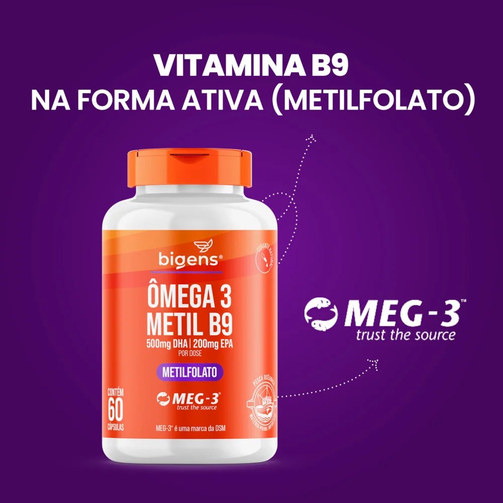 Ômega 3 + Metil B9 | Metilfolato 60 Cápsulas - Bigens