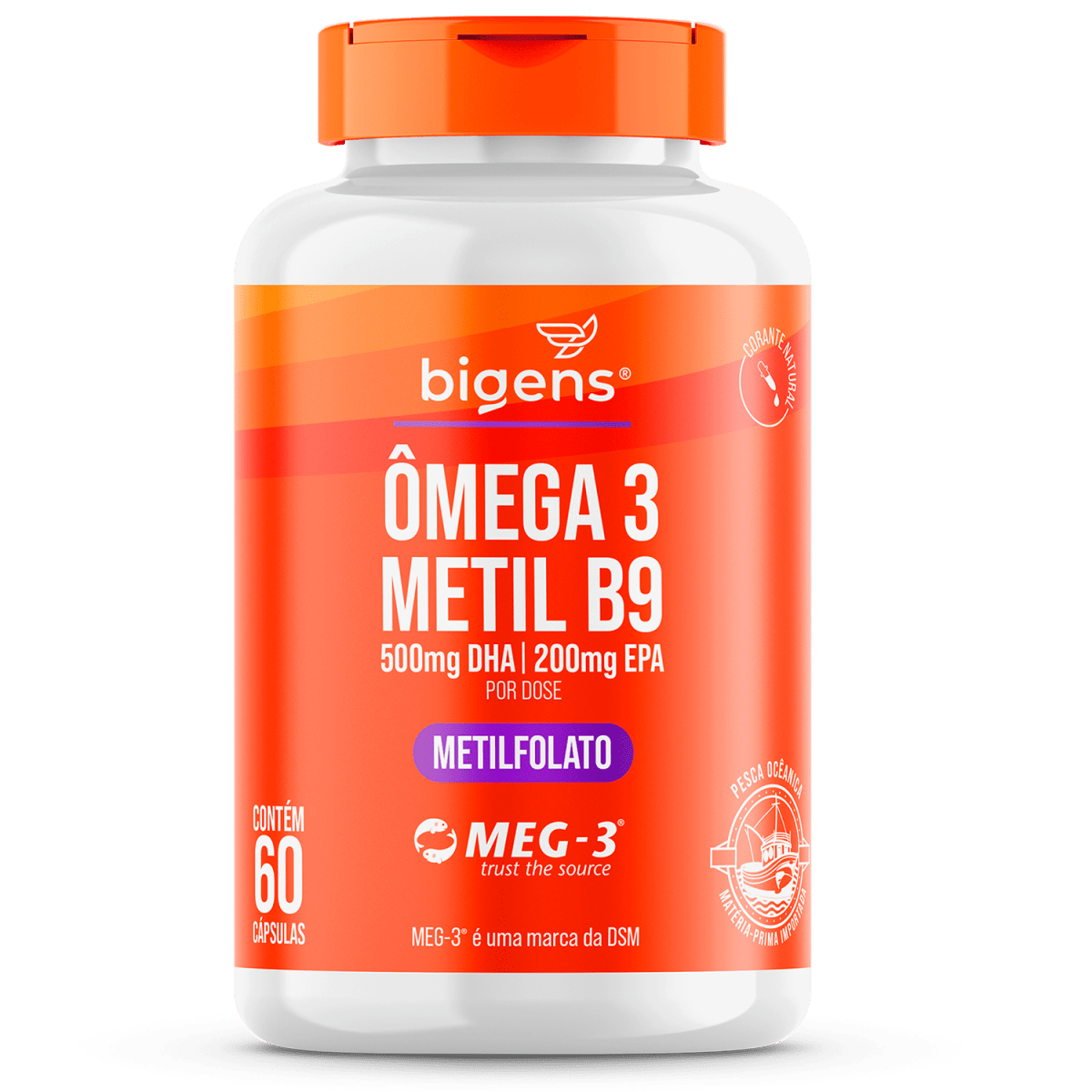 Ômega 3 + Metil B9 | Metilfolato 60 Cápsulas - Bigens