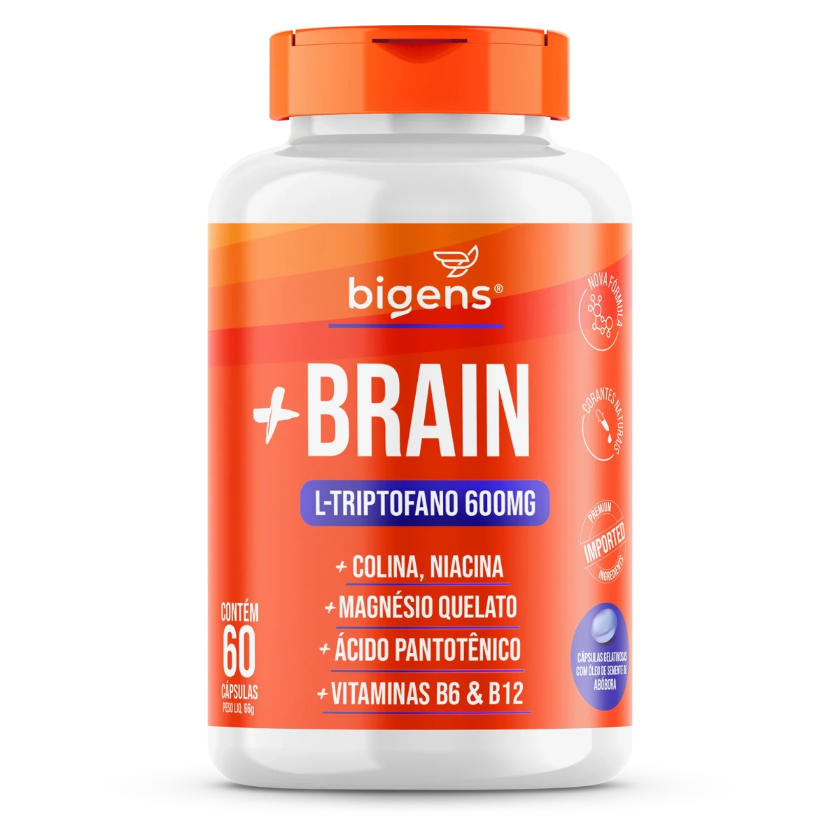 Plus Brain | L - Triptofano 600mg 60 Cápsulas - Bigens