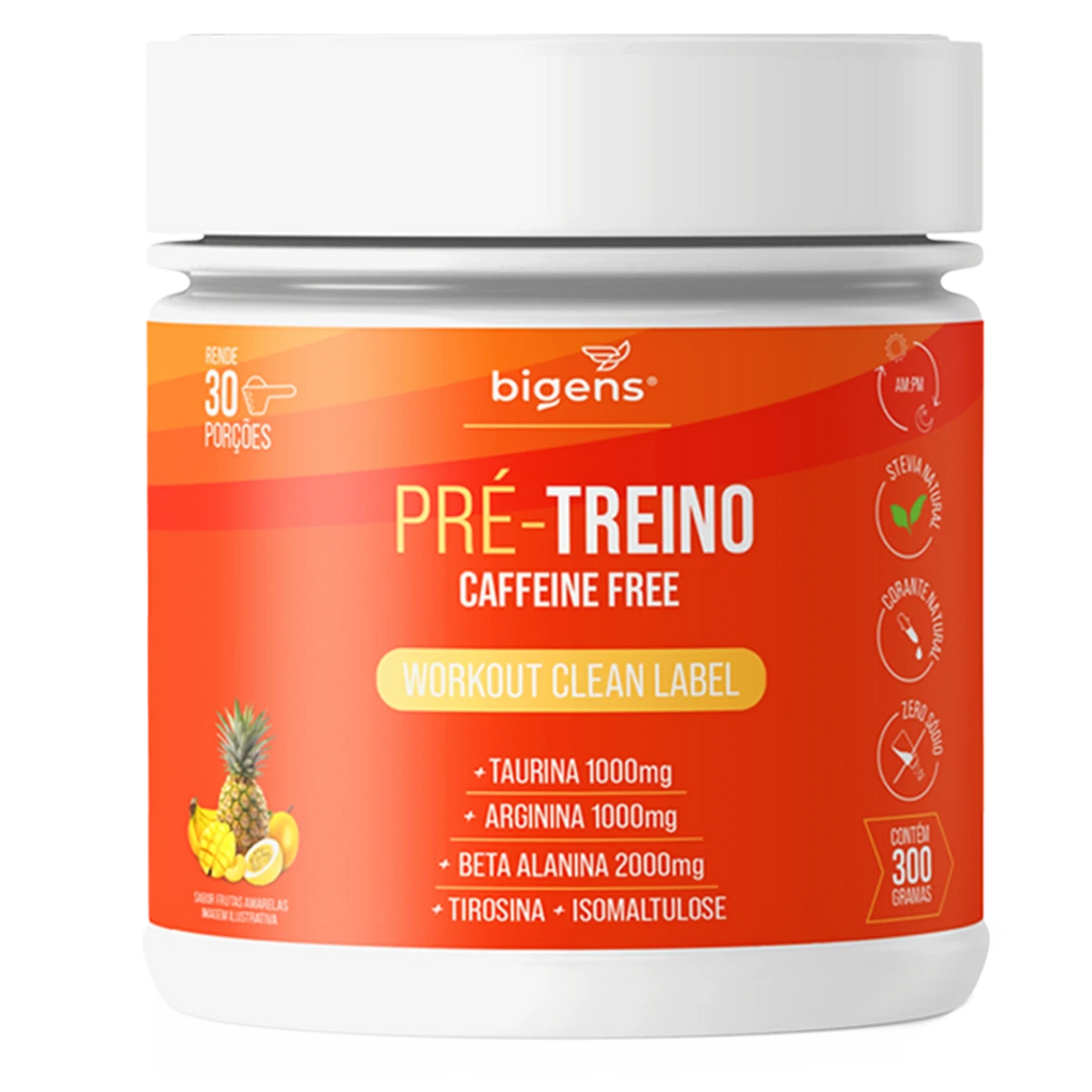 Pré - Treino Caffeine Free Frutas Amarelas | Taurina + Arginina + Beta alanina + Tirosina e Isomaltulose 300g - Bigens