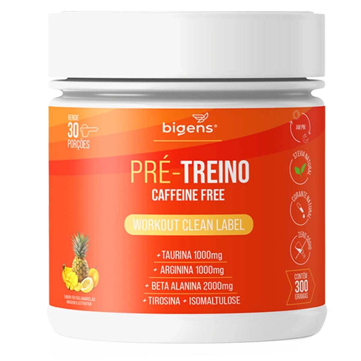Pré - Treino Caffeine Free Frutas Amarelas | Taurina + Arginina + Beta alanina + Tirosina e Isomaltulose 300g - Bigens