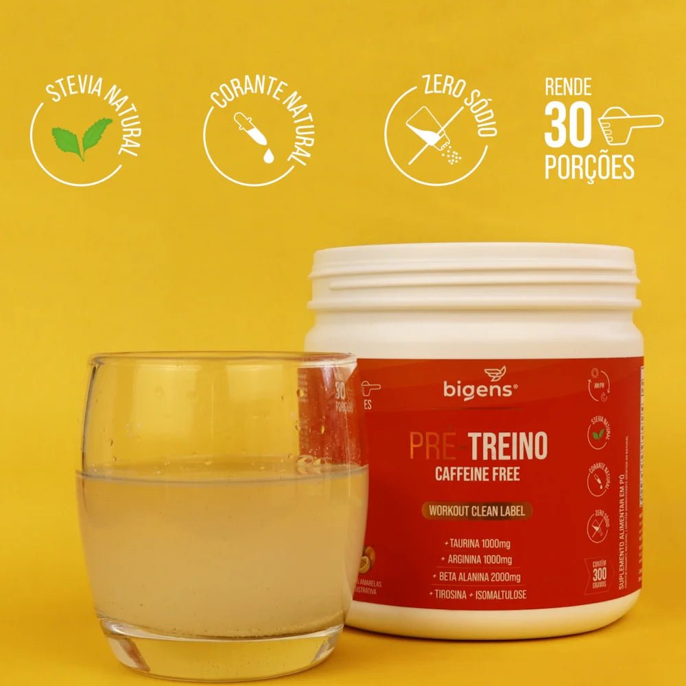 Pré - Treino Caffeine Free Frutas Amarelas Taurina + Arginina + Beta alanina + Tirosina e Isomaltulose 300g - Bigens