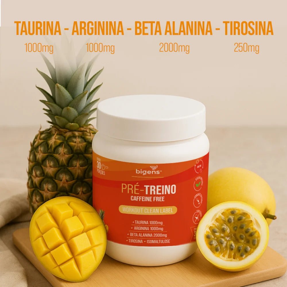 Pré - Treino Caffeine Free Frutas Amarelas Taurina + Arginina + Beta alanina + Tirosina e Isomaltulose 300g - Bigens
