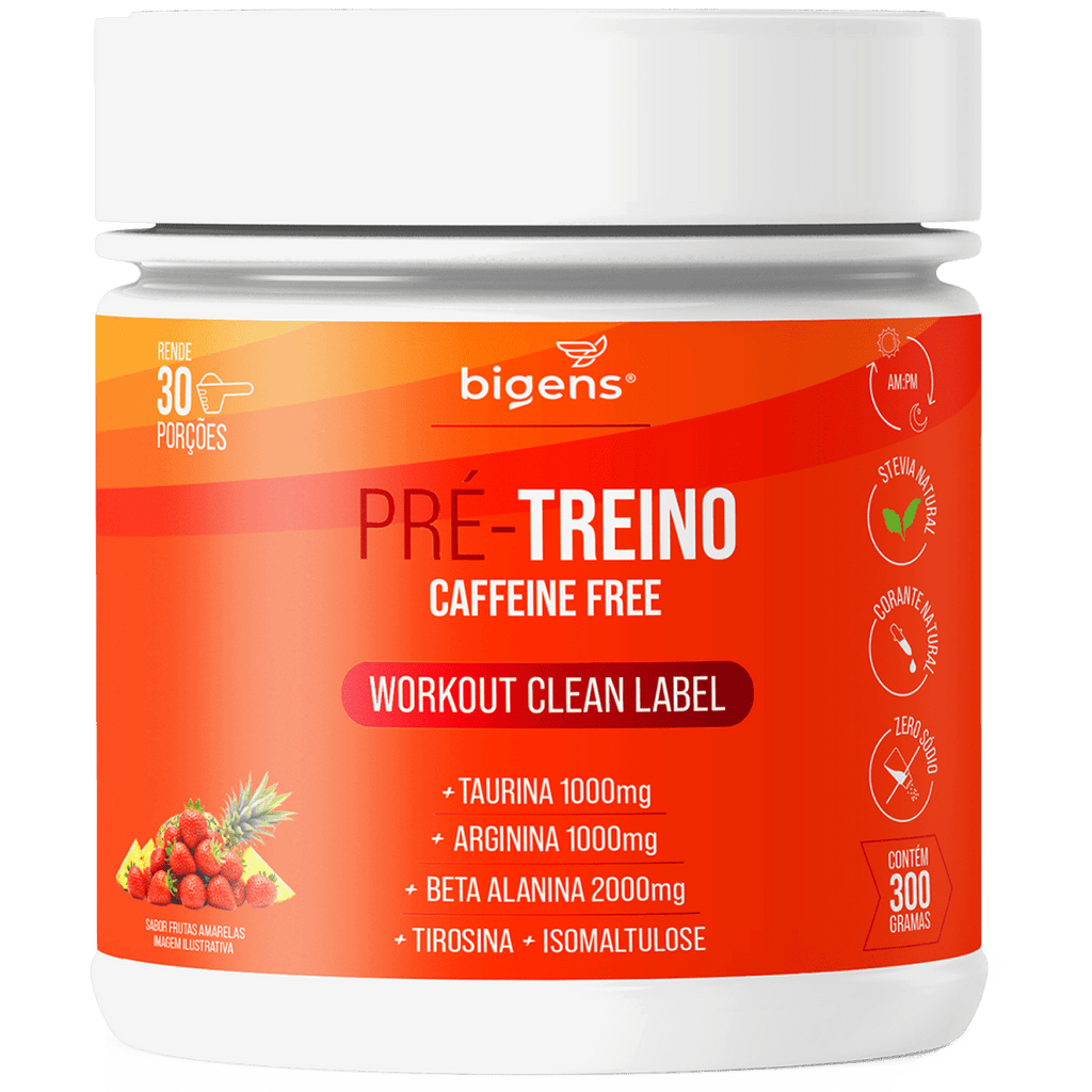 Pré - Treino Caffeine Free Morango e Abacaxi | Taurina + Arginina + Beta alanina + Tirosina e Isomaltulose 300g - Bigens