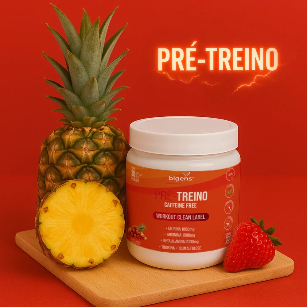 Pré - Treino Caffeine Free Morango e Abacaxi Taurina + Arginina + Beta alanina + Tirosina e Isomaltulose 300g - Bigens