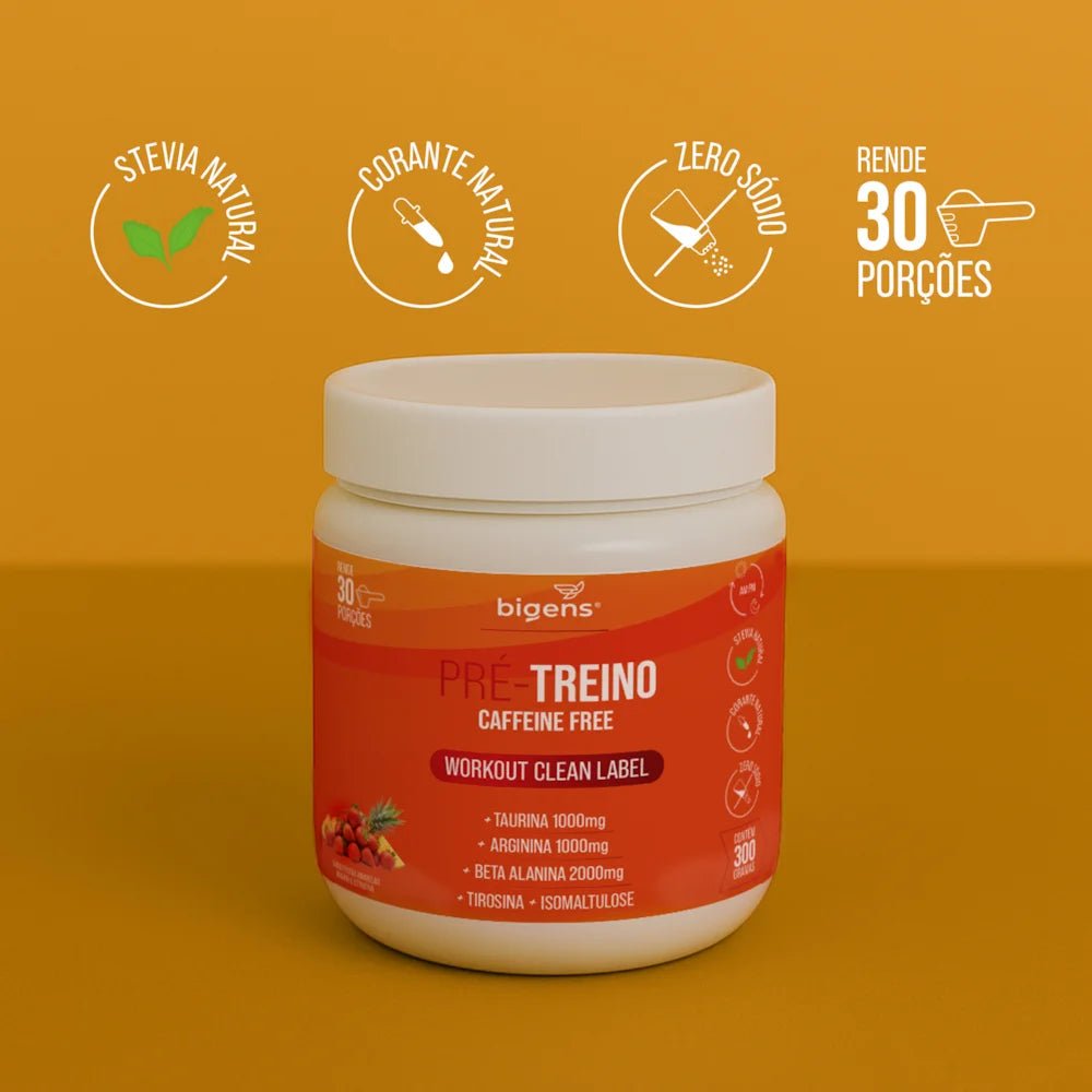 Pré - Treino Caffeine Free Morango e Abacaxi Taurina + Arginina + Beta alanina + Tirosina e Isomaltulose 300g - Bigens