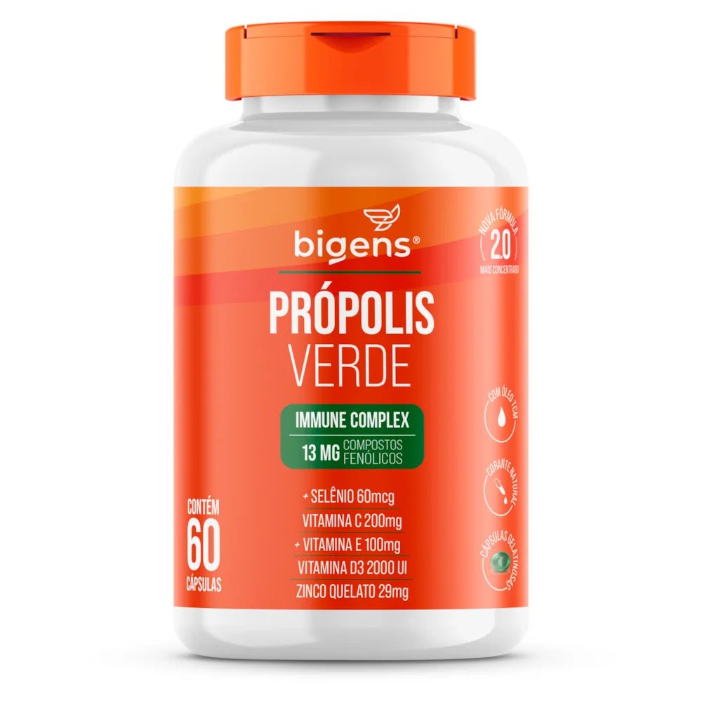 Própolis Verde Complex Zinco +Selenio +Vitamina D3 +Compostos Fenólicos 60 Cápsulas - Bigens