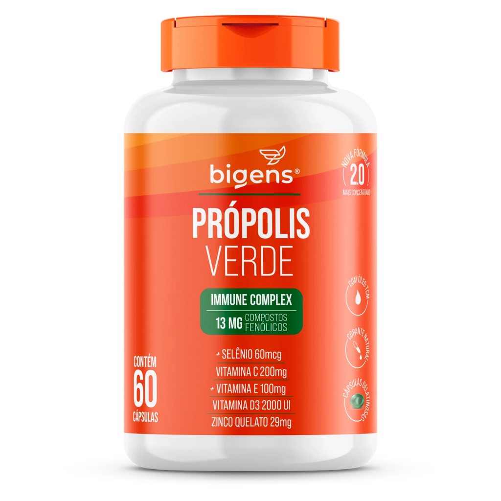 Própolis Verde Immune Complex Zinco + Selenio + Vitamina D3 + Compostos Fenólicos 60 Cápsulas - Bigens