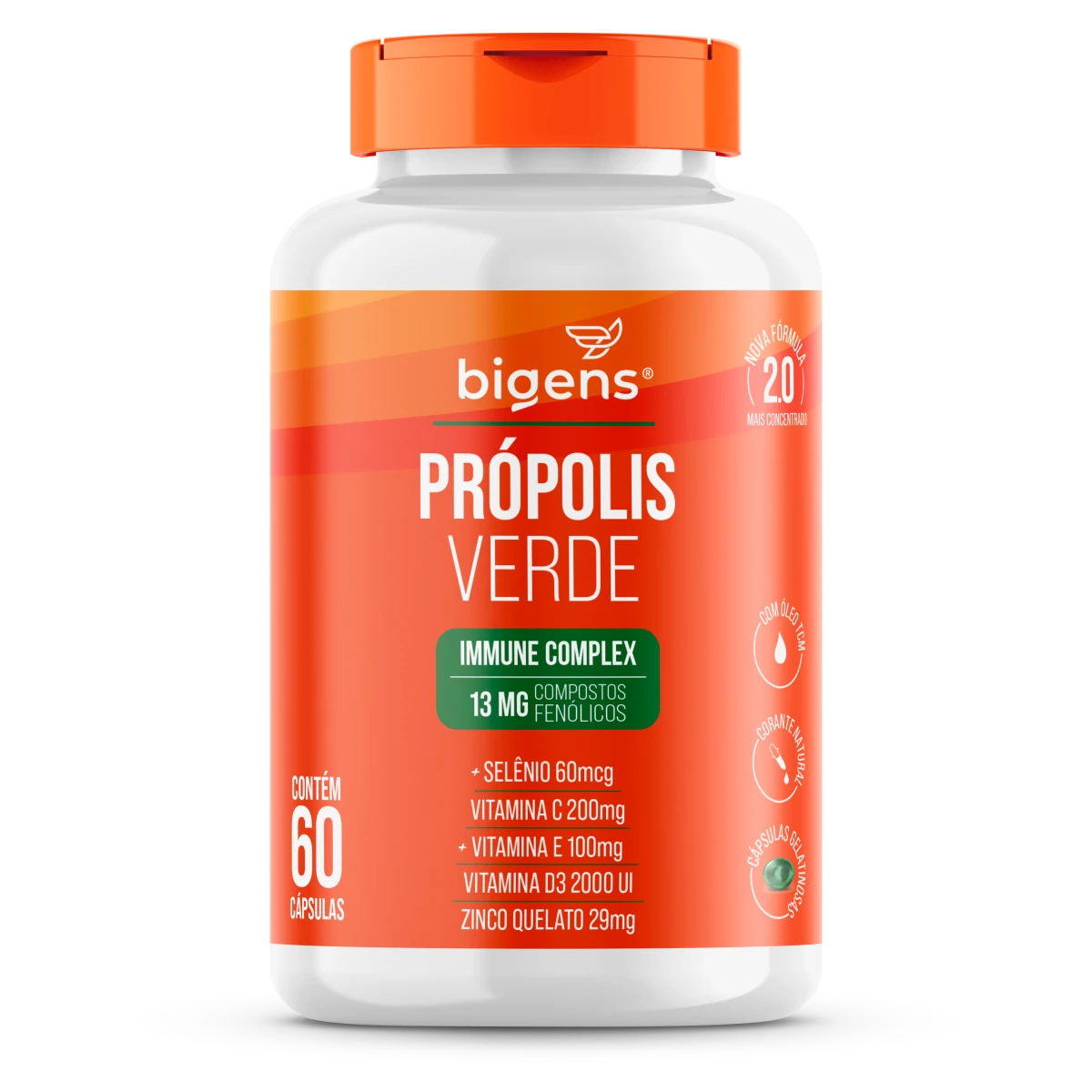 Própolis Verde Immune Complex Zinco + Selenio + Vitamina D3 + Compostos Fenólicos 60 Cápsulas - Bigens