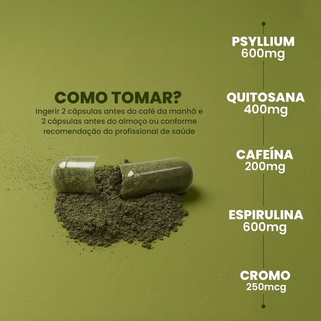 Psyllium Complex | 600mg Espirulina, Cafeína e Cromo 120 Cápsulas - Bigens