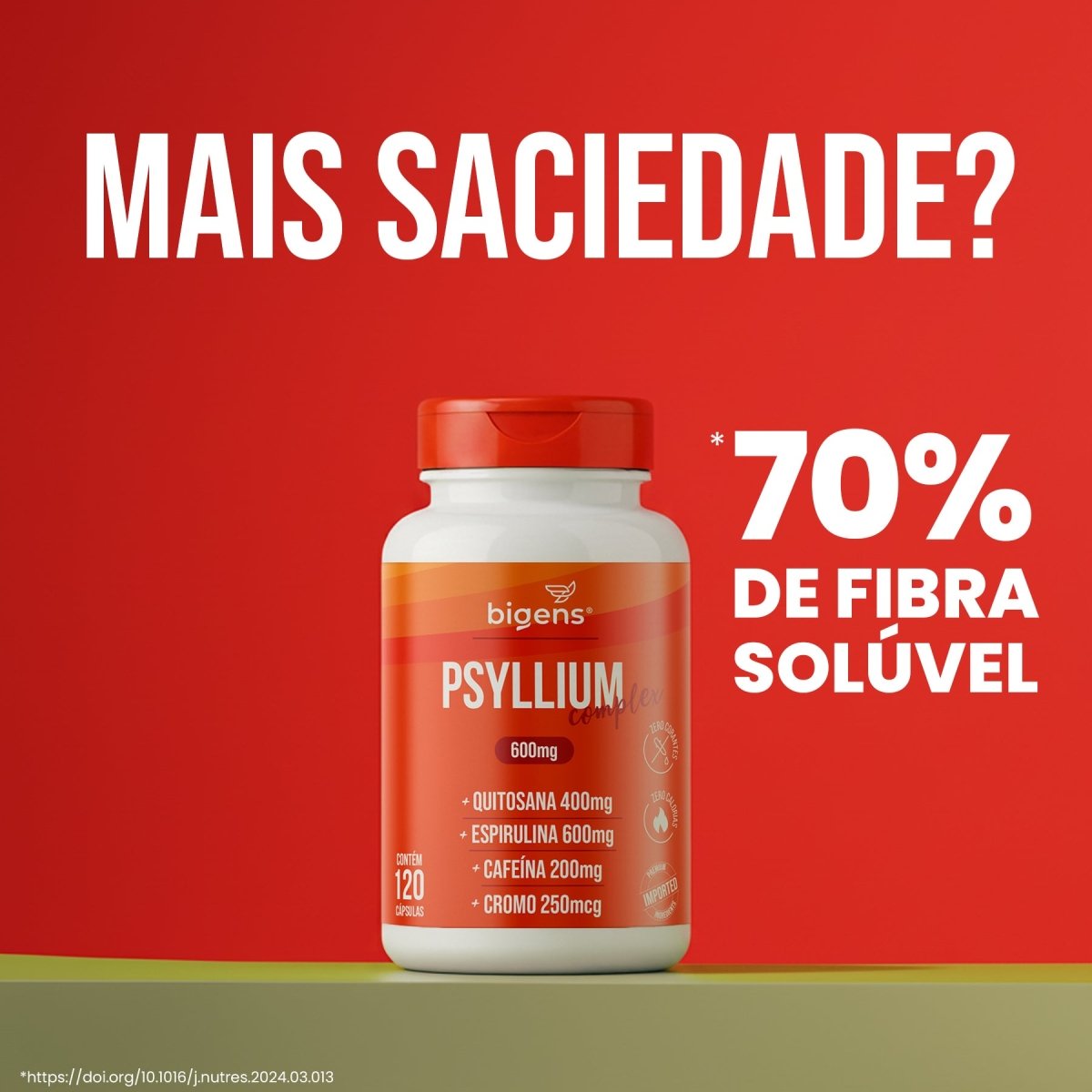 Psyllium Complex | 600mg Espirulina, Cafeína e Cromo 120 Cápsulas - Bigens