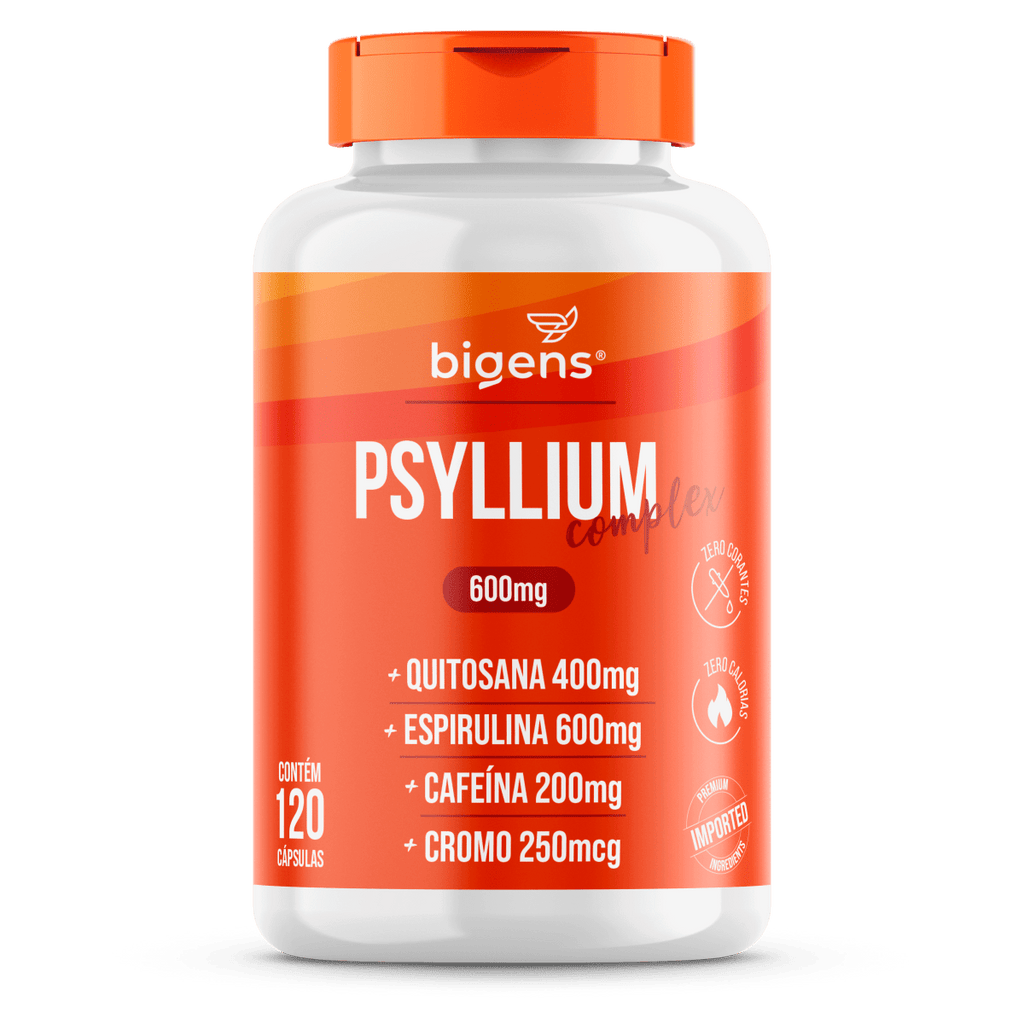 Psyllium Complex | 600mg Espirulina, Cafeína e Cromo 120 Cápsulas - Bigens
