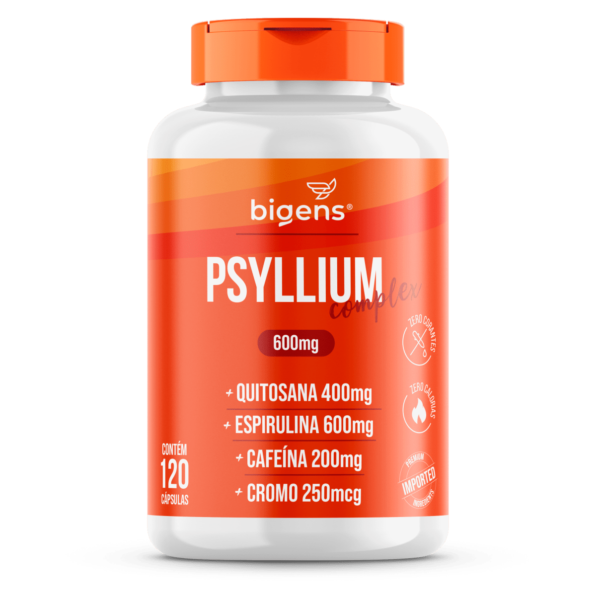 Psyllium Complex | 600mg Espirulina, Cafeína e Cromo 120 Cápsulas - Bigens