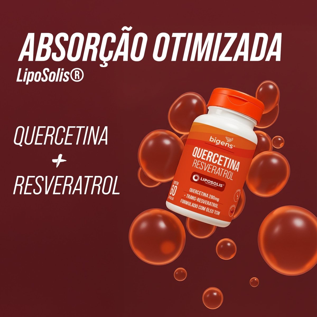Quercetina Resveratrol Liposolis® | Formulado com Óleo TCM 60 Cápsulas - Bigens