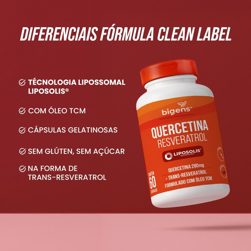 Quercetina Resveratrol Liposolis® | Formulado com Óleo TCM 60 Cápsulas - Bigens