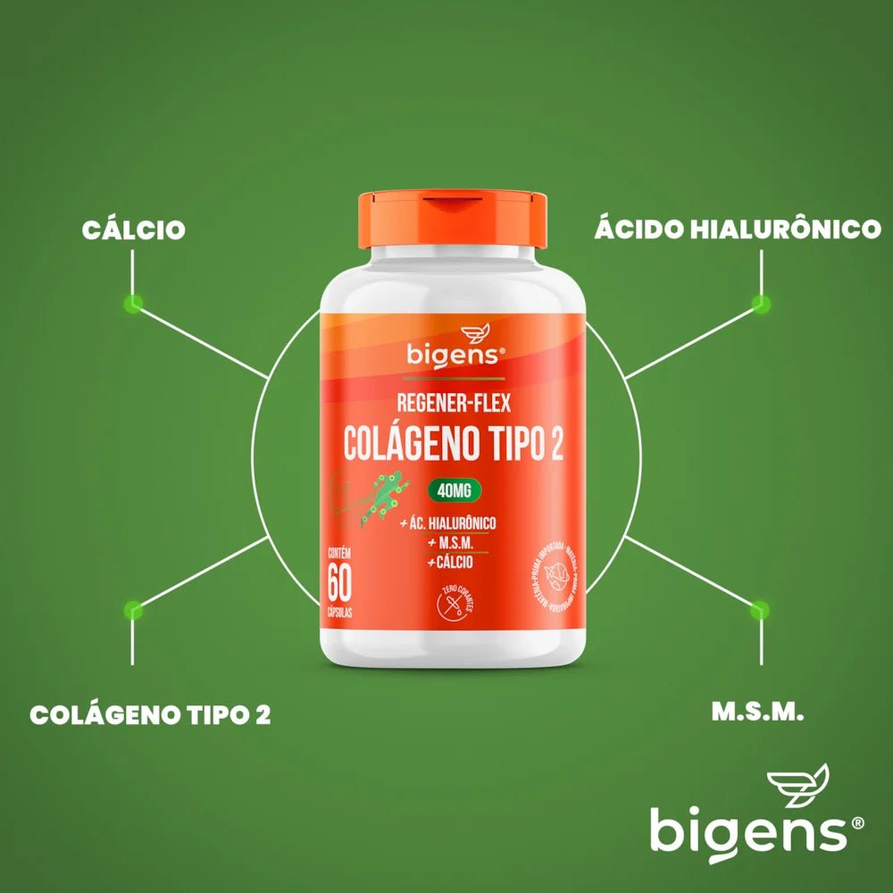 Regener Flex Colágeno Tipo 2 + Cálcio 60 Cápsulas - Bigens