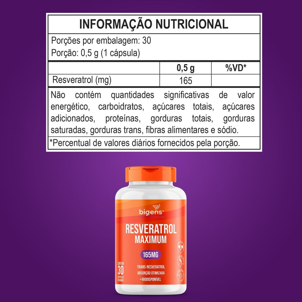 Resveratrol | 165mg Trans - Resveratrol 30 Cápsulas - Bigens