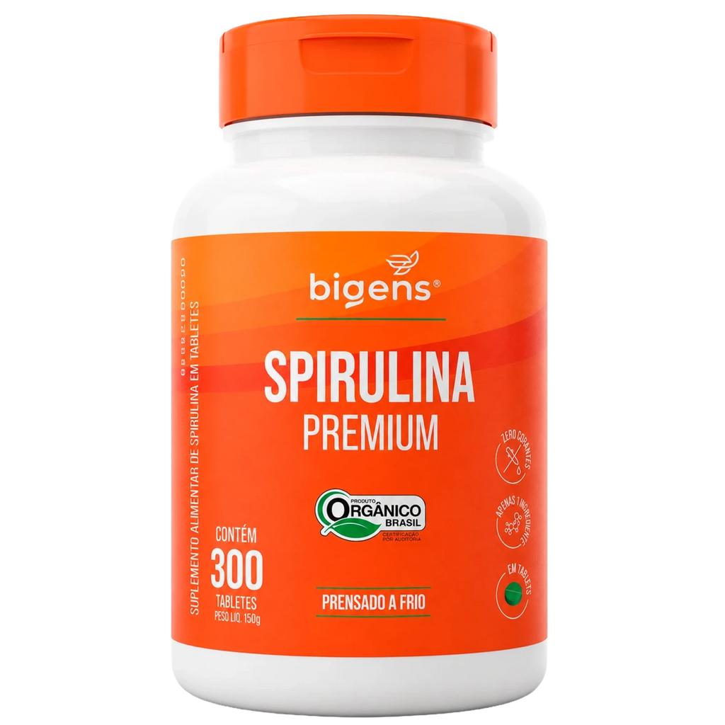 Spirulina Premium | Orgânico Prensado a Frio 300 tabletes - Fitoterápicos - Bigens