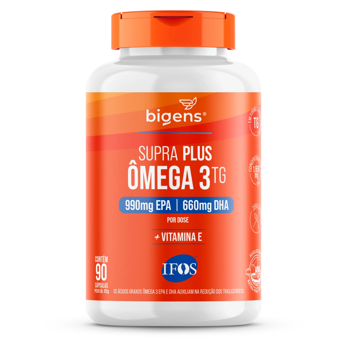 Supra Plus Ômega 3 TG | Selo IFOS EPA 990MG DHA 660MG 90 Cápsulas - Bigens