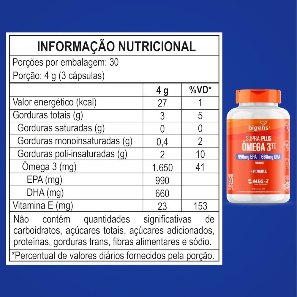 Supra Plus Ômega 3 TG | EPA 990MG DHA 660MG 90 Cápsulas - Bigens