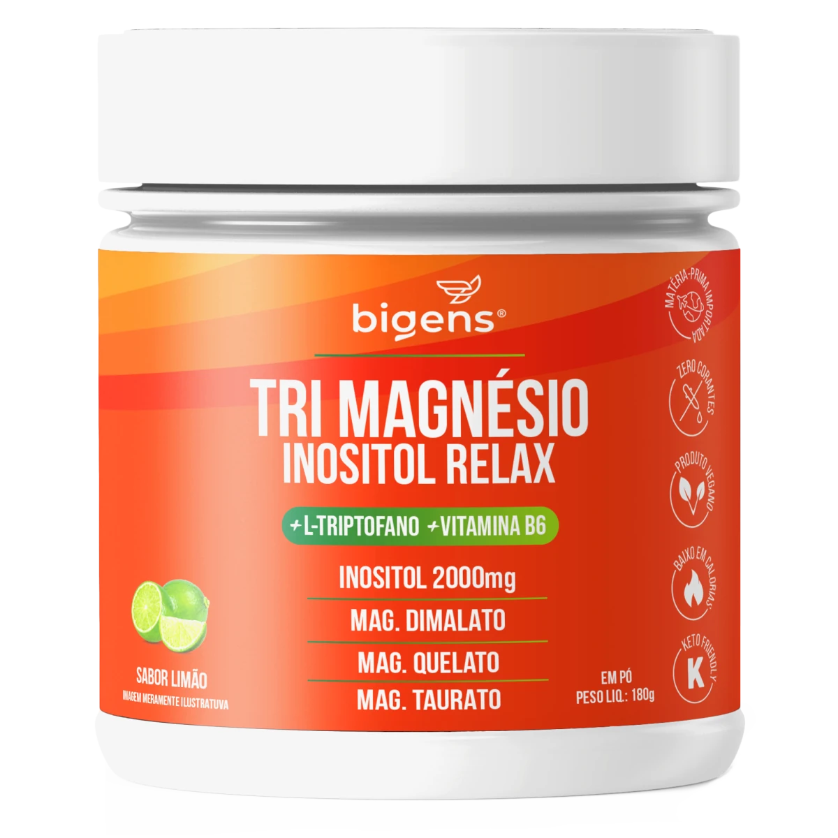 Tri Magnésio Inositol Limão | Triptofano + Vitamina B6 180g - Bigens