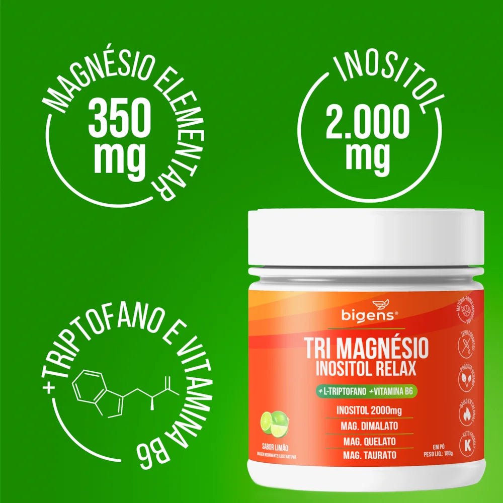 Tri Magnésio Inositol Limão | Triptofano + Vitamina B6 180g - Bigens