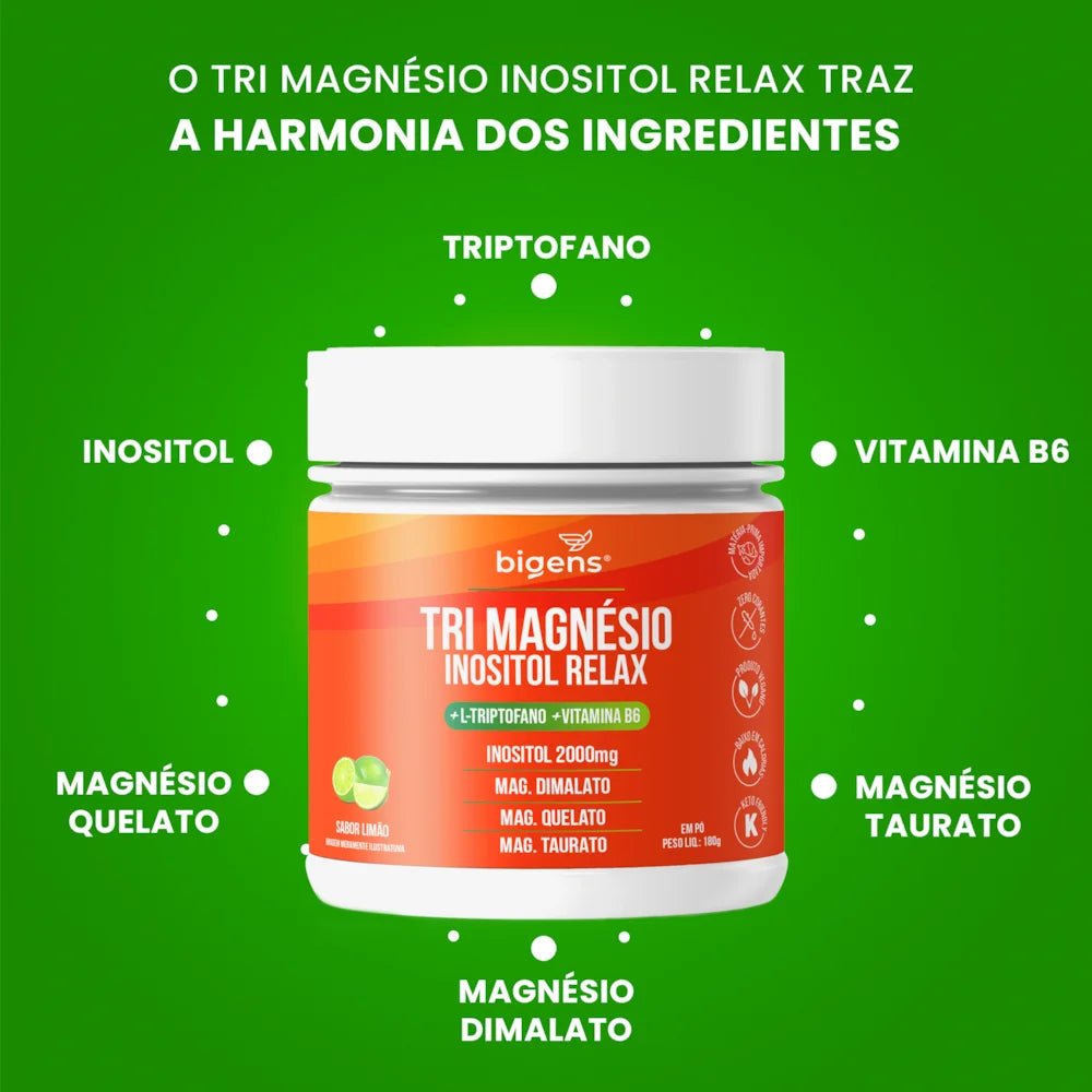 Tri Magnésio Inositol Limão | Triptofano + Vitamina B6 180g - Bigens