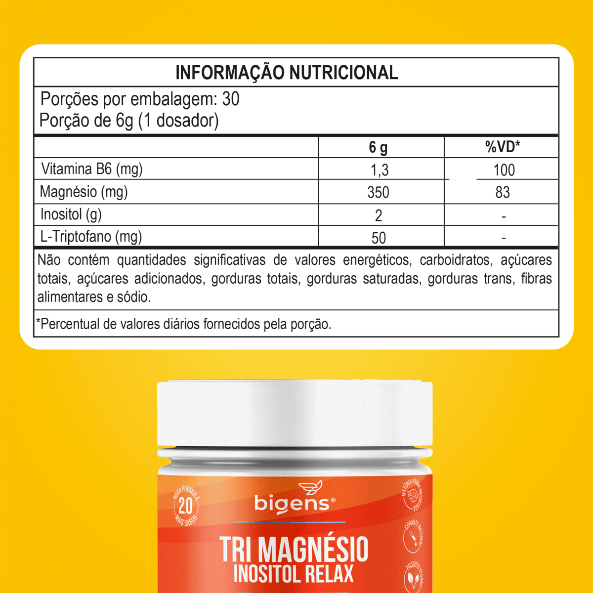 Tri Magnésio Inositol Maracujá | Triptofano + Vitamina B6 180g - Bigens